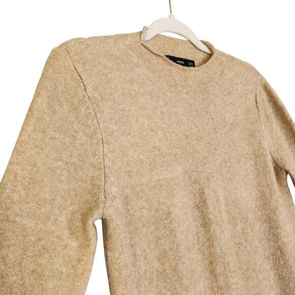Mango MNG Womens Perkins Neck Knitted Midi Dress Size Small Tan Wool Blend Cozy - Picture 4 of 12